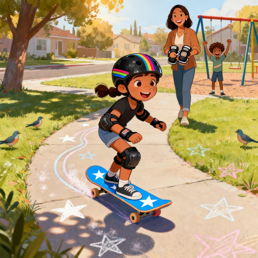 Sofia's First Safe Skateboard Ride